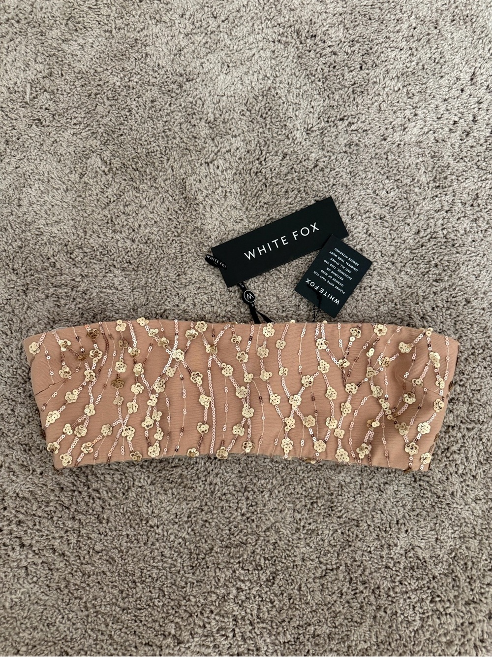 White Fox Boutique Blush Pink Sequin Strapless Crop Top
